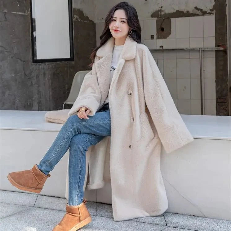 Women's Trench Fur Coat Women Long Style Plain Fur Coat Women High Quality Slim Oversized Ladies Coats Winter