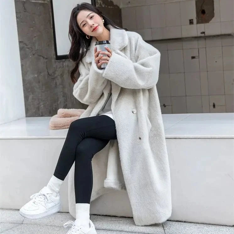 Women's Trench Fur Coat Women Long Style Plain Fur Coat Women High Quality Slim Oversized Ladies Coats Winter
