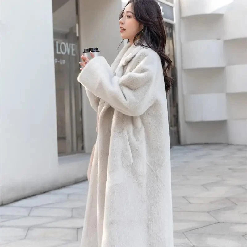 Women's Trench Fur Coat Women Long Style Plain Fur Coat Women High Quality Slim Oversized Ladies Coats Winter