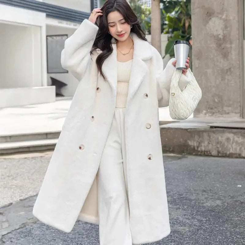 Women's Trench Fur Coat Women Long Style Plain Fur Coat Women High Quality Slim Oversized Ladies Coats Winter