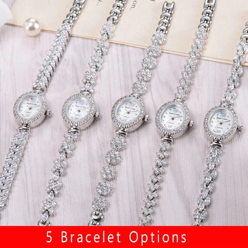 Women's Watch Japan Quartz Fashion Luxury Jewelry Crystal Hours Mother-of-pearl Bracelet Rhinestone Girl Gift Royal Crown Box