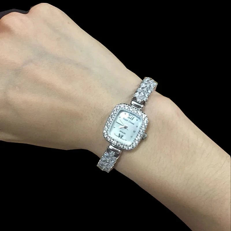 Women's Watch Japan Quartz Fashion Luxury Jewelry Crystal Hours Mother-of-pearl Bracelet Rhinestone Girl Gift Royal Crown Box