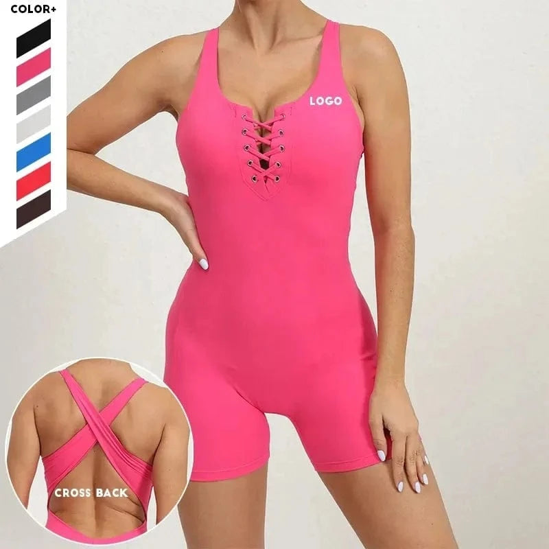 Women's Yoga Jumpsuits Unitard Bodysuits One Piece Shorts Rompers Yoga Sleeveless Cross Back Hollow Bodycon Outfits 2024
