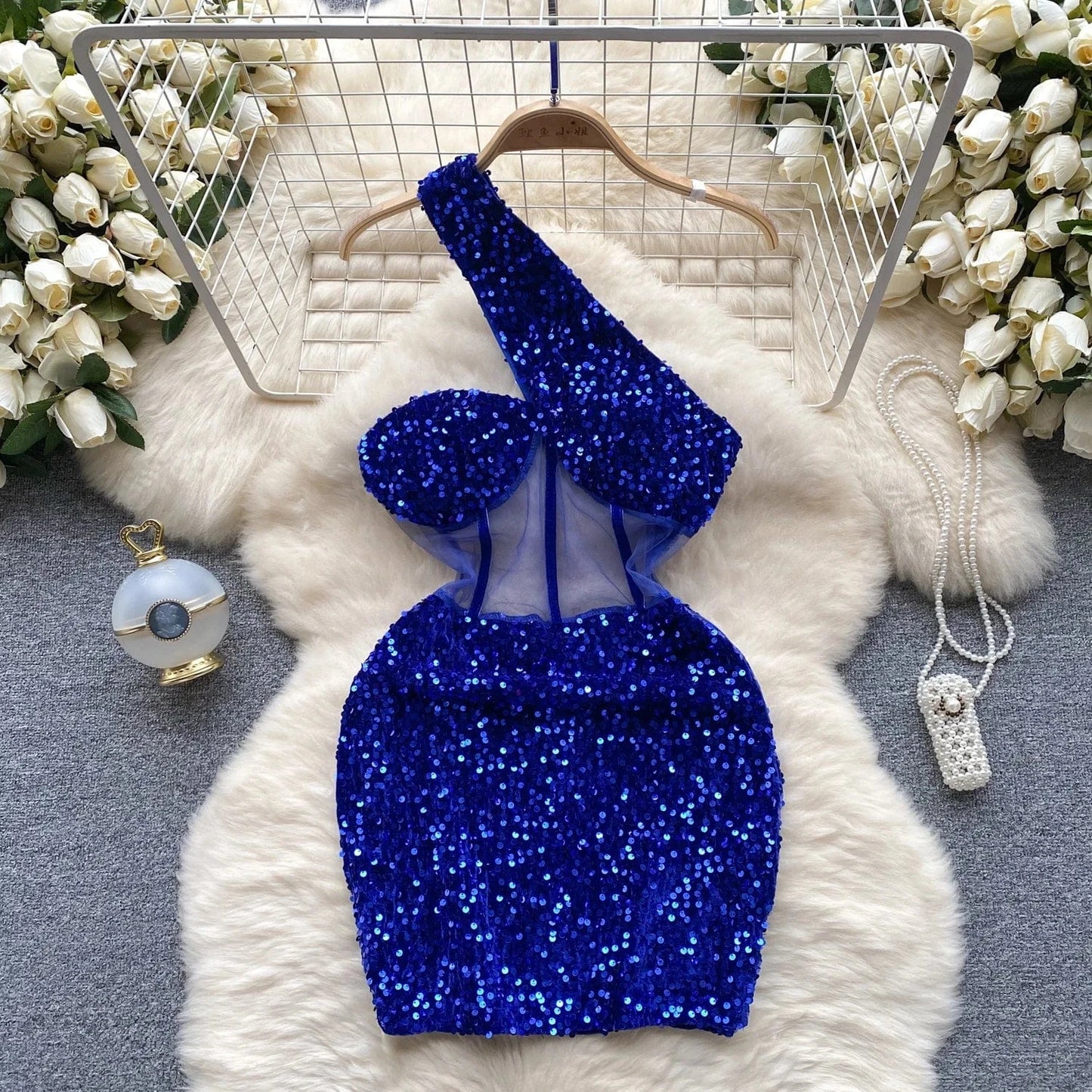 Women Sequined Halter Neck Sleeveless Bodycon Mesh Patchwork Mini Midi Dress 2024 Summer Sexy Club Party Evening Dresses