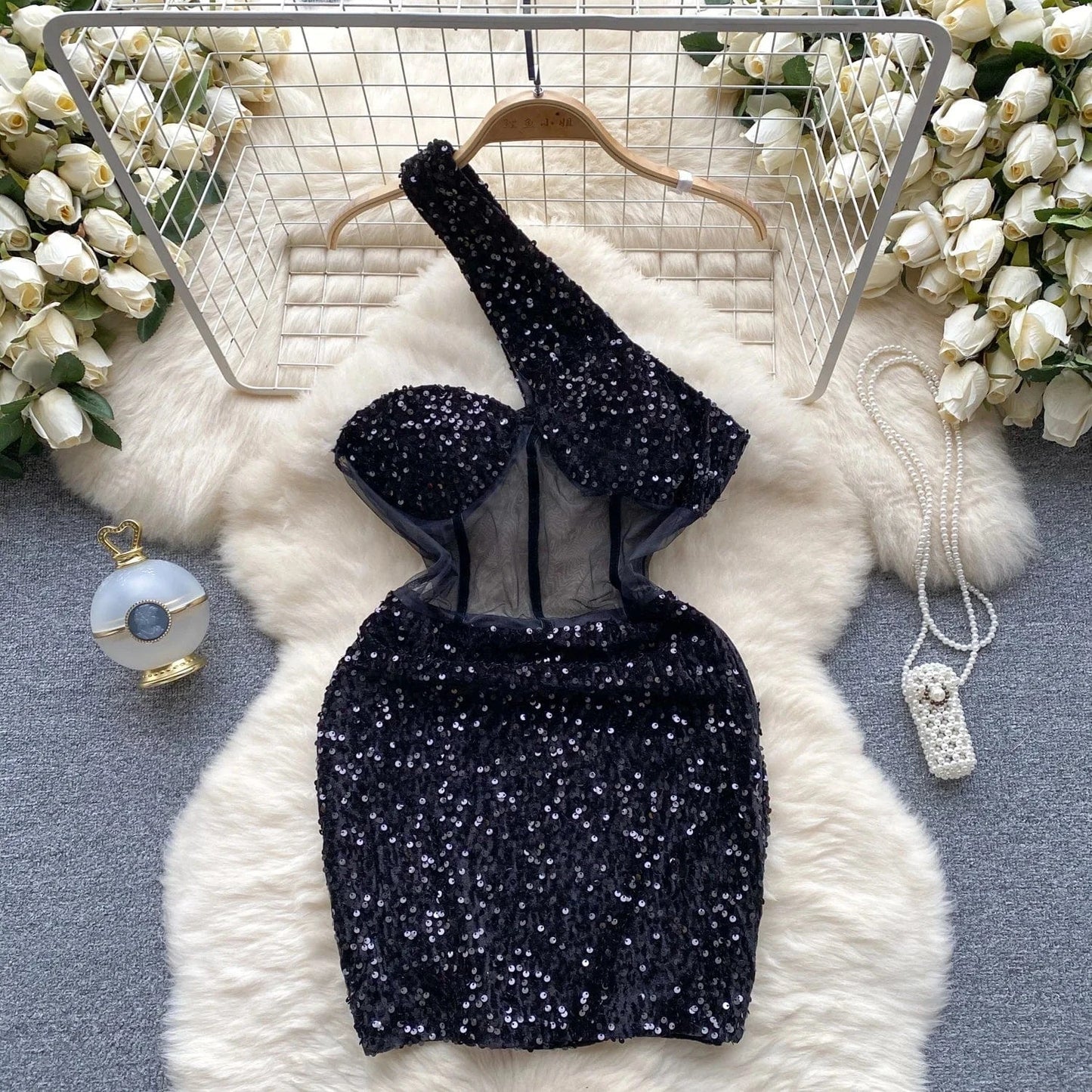 Women Sequined Halter Neck Sleeveless Bodycon Mesh Patchwork Mini Midi Dress 2024 Summer Sexy Club Party Evening Dresses