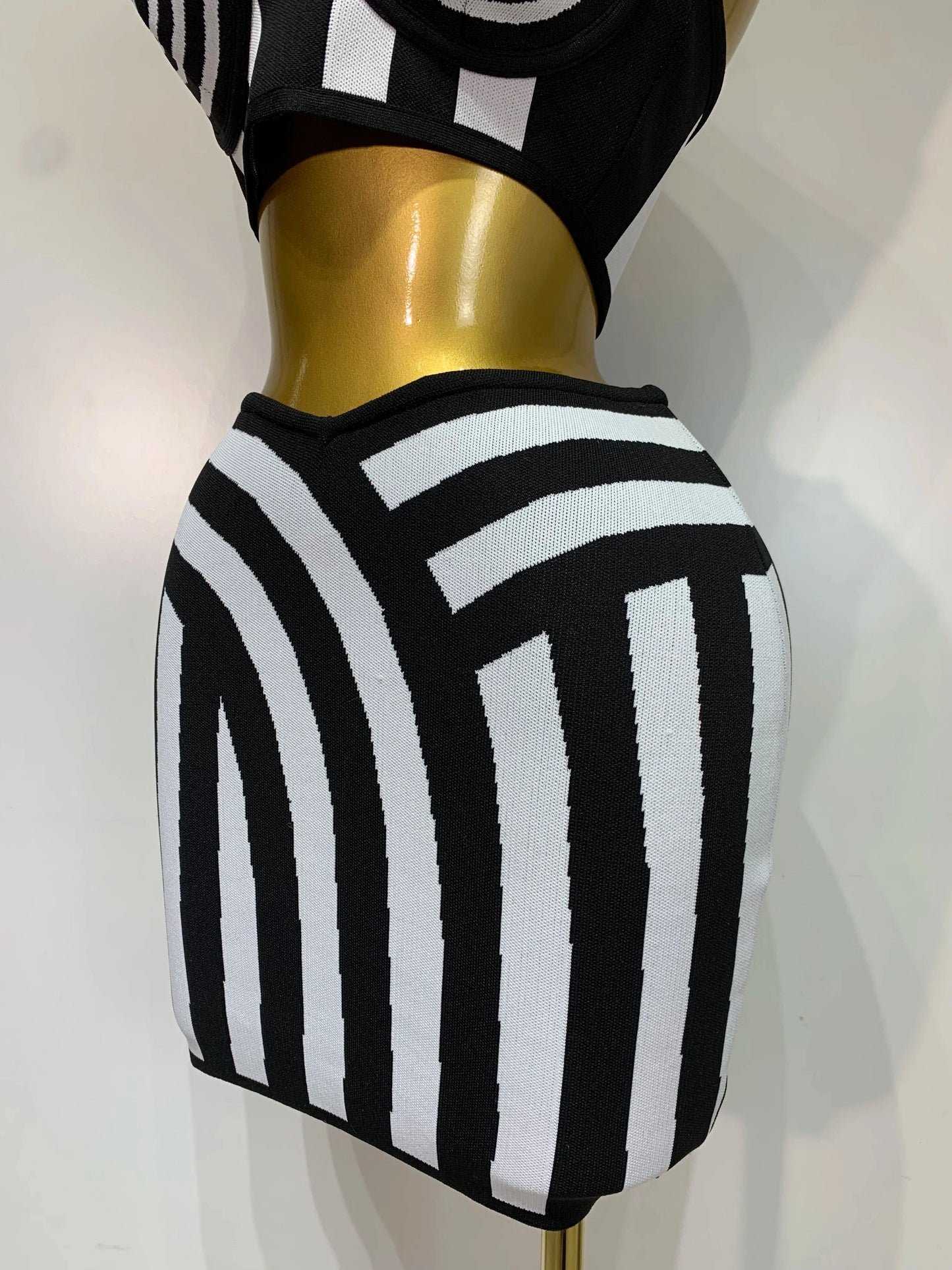 Women Sexy Backless Halter Striped Bandage Skirt Two Piece Set 2025 Knitted Celebrity Elegant Evening Birthday Party Dresses