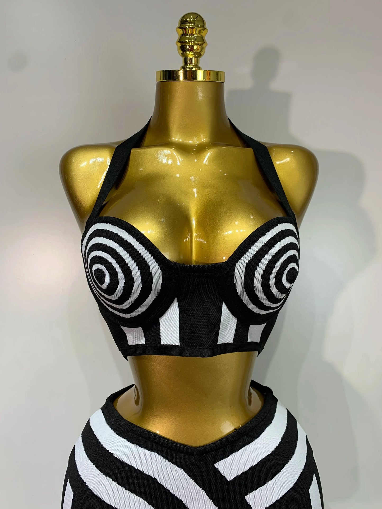 Women Sexy Backless Halter Striped Bandage Skirt Two Piece Set 2025 Knitted Celebrity Elegant Evening Birthday Party Dresses