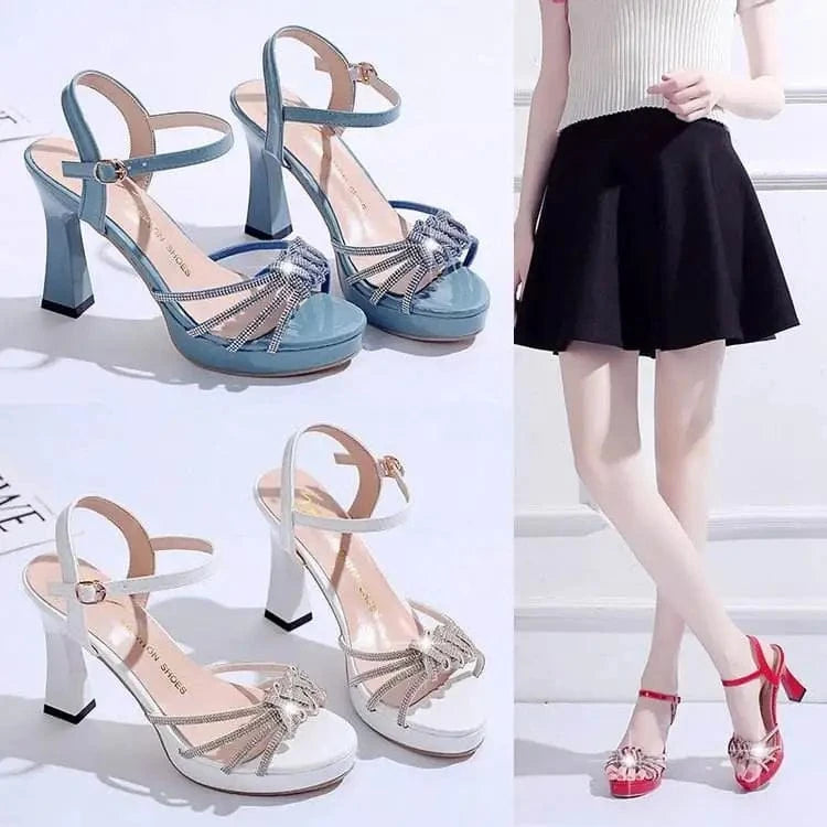 Women Sexy Bridal High Heel Platform Rhinestone Cross Straps Evening Boutique Party Heeled Sandals Ladies Dress Sandals