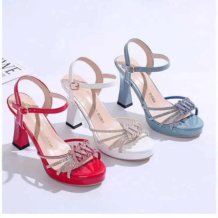 Women Sexy Bridal High Heel Platform Rhinestone Cross Straps Evening Boutique Party Heeled Sandals Ladies Dress Sandals