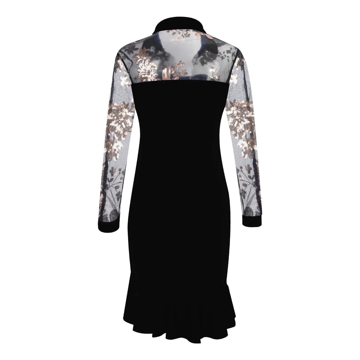 Women Sexy See-Through Mesh Dress Patchwork Ruffles Floral Dress Long Sleeve Party Slim Dress Elegent Daily Wear