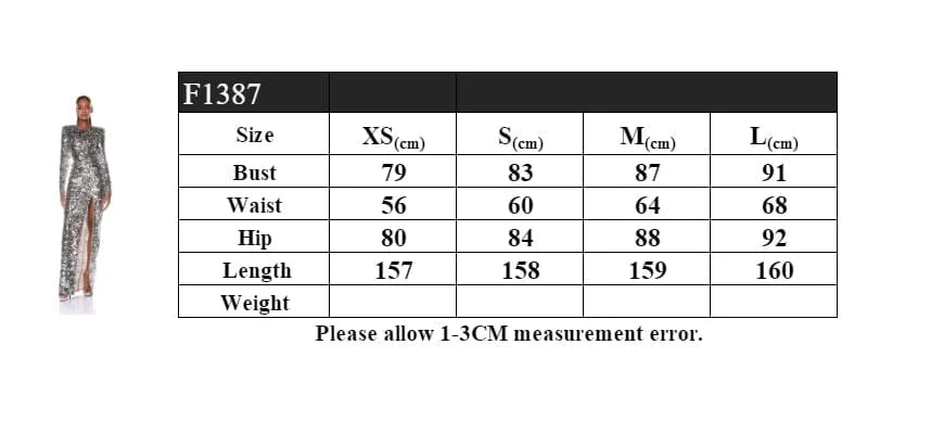 Women sexy silver sequin round neck back hollowed out high slit long sleeve floor-length dress luxury style evening dress