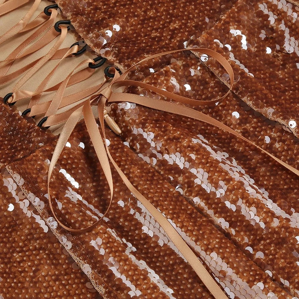 Women Sexy Sleeveless Slip Mini Dress Sparkly Sequins Red Bandage Dress Elegant Evening Party Female Fashion Style