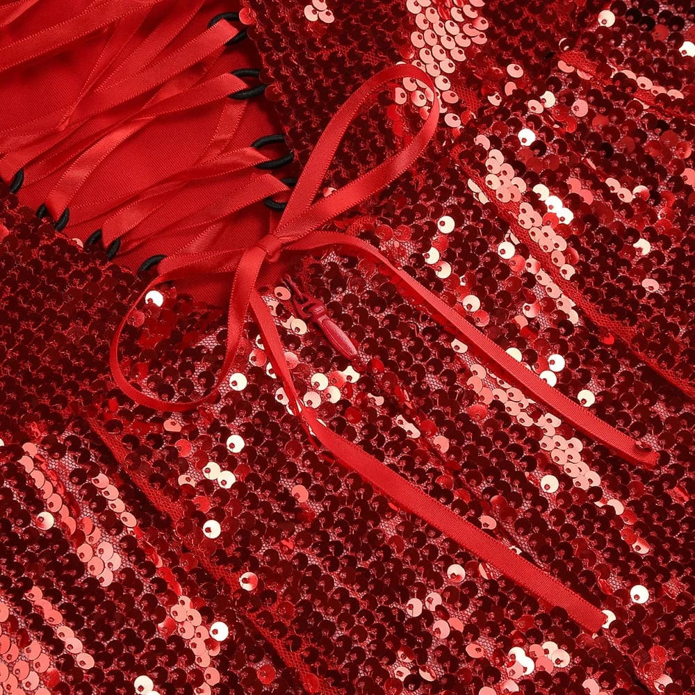 Women Sexy Sleeveless Slip Mini Dress Sparkly Sequins Red Bandage Dress Elegant Evening Party Female Fashion Style