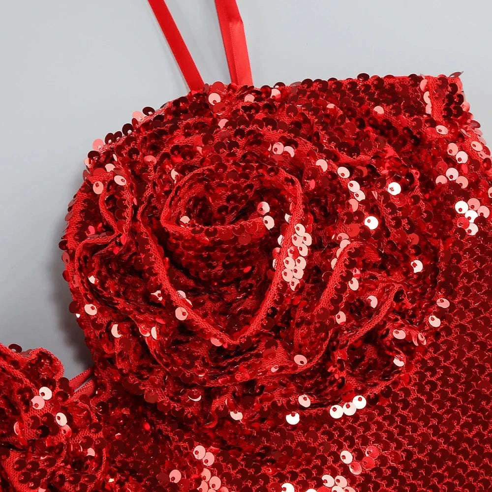 Women Sexy Sleeveless Slip Mini Dress Sparkly Sequins Red Bandage Dress Elegant Evening Party Female Fashion Style