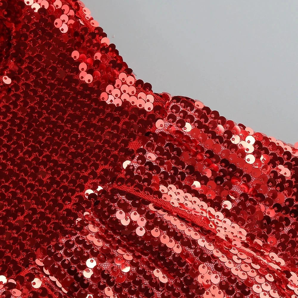 Women Sexy Sleeveless Slip Mini Dress Sparkly Sequins Red Bandage Dress Elegant Evening Party Female Fashion Style
