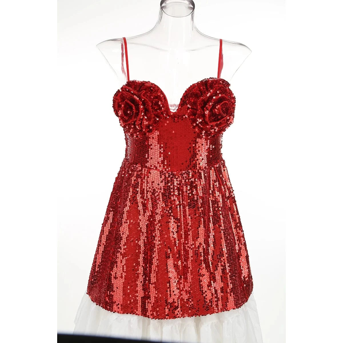 Women Sexy Sleeveless Slip Mini Dress Sparkly Sequins Red Bandage Dress Elegant Evening Party Female Fashion Style