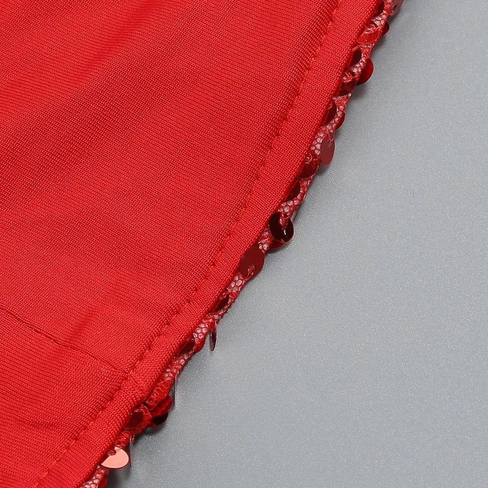 Women Sexy Sleeveless Slip Mini Dress Sparkly Sequins Red Bandage Dress Elegant Evening Party Female Fashion Style
