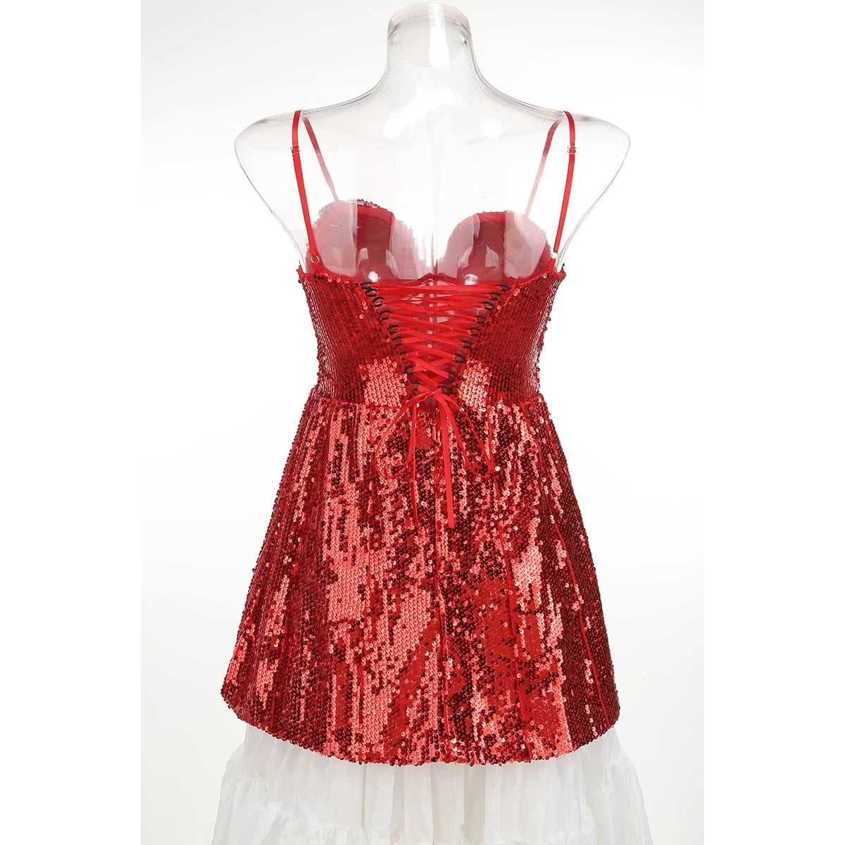 Women Sexy Sleeveless Slip Mini Dress Sparkly Sequins Red Bandage Dress Elegant Evening Party Female Fashion Style