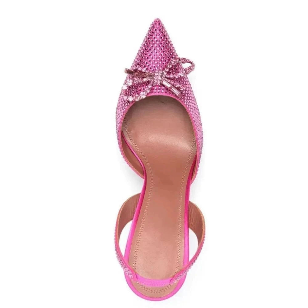 Women Shoes 2023 Casual Rhinestone Bowknot Decor Mujer Shoes Pointed-toe Slingback High Heel Sandals For Ladies Shopping Sandals