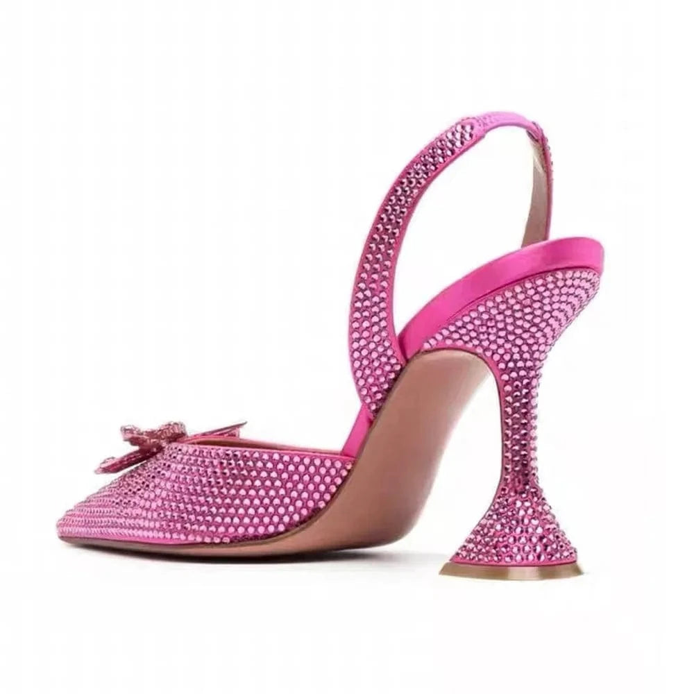 Women Shoes 2023 Casual Rhinestone Bowknot Decor Mujer Shoes Pointed-toe Slingback High Heel Sandals For Ladies Shopping Sandals