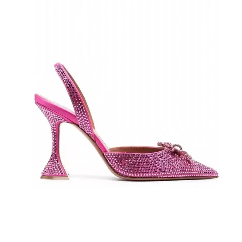 Women Shoes 2023 Casual Rhinestone Bowknot Decor Mujer Shoes Pointed-toe Slingback High Heel Sandals For Ladies Shopping Sandals