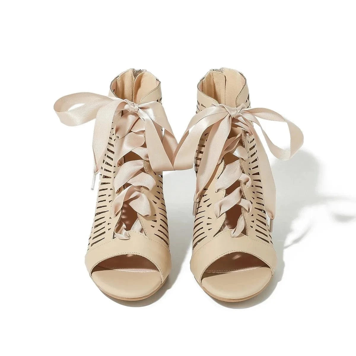 Women Shoes 2023 Elegant Bowknot Lace Up Shoes Zippers Large Size Romen Style High Heeled Sandals For Ladies Dating Club Sandals
