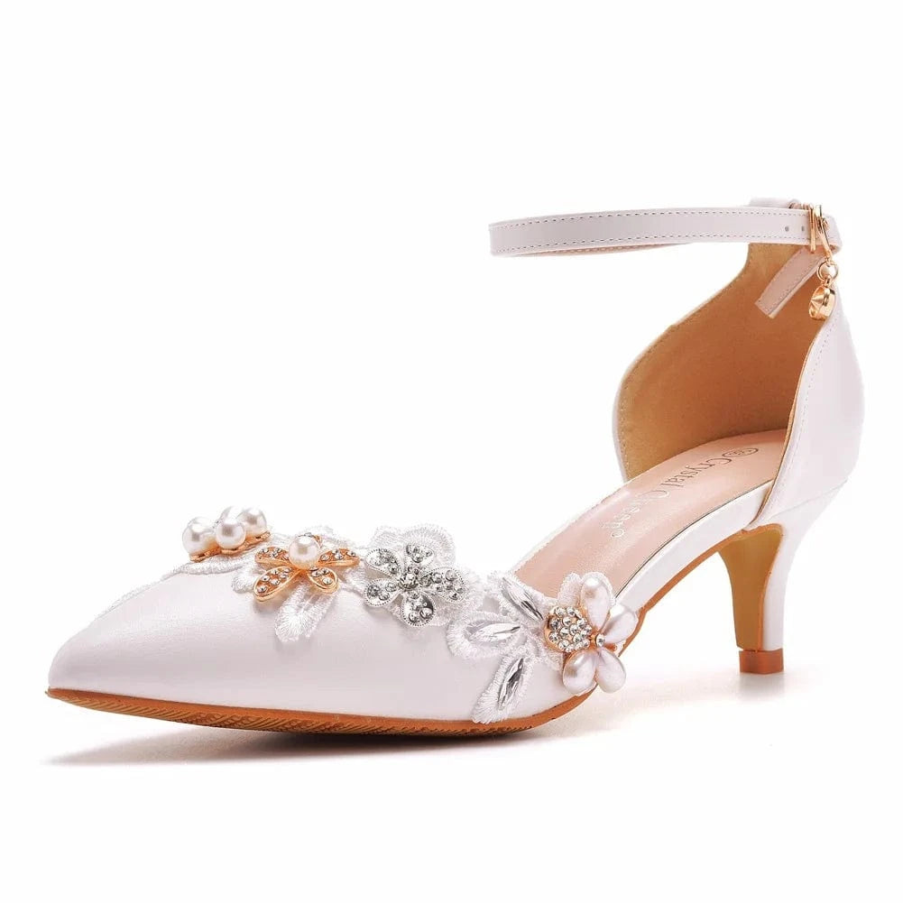 Women Shoes 2023 Elegant Rhinestone Decor Pointed-toe Shoes Hollow Out Roman Kitten Heeled Sandals Ladies Wedding Bridal Sandals