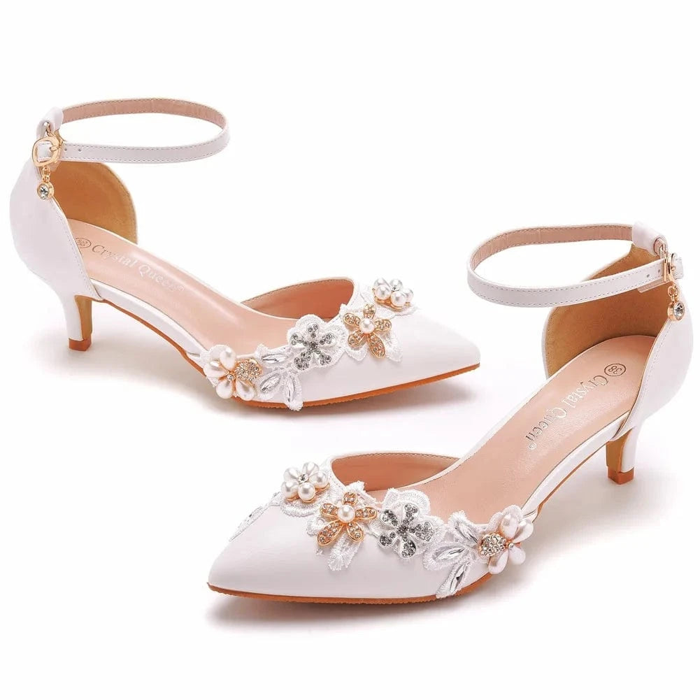 Women Shoes 2023 Elegant Rhinestone Decor Pointed-toe Shoes Hollow Out Roman Kitten Heeled Sandals Ladies Wedding Bridal Sandals