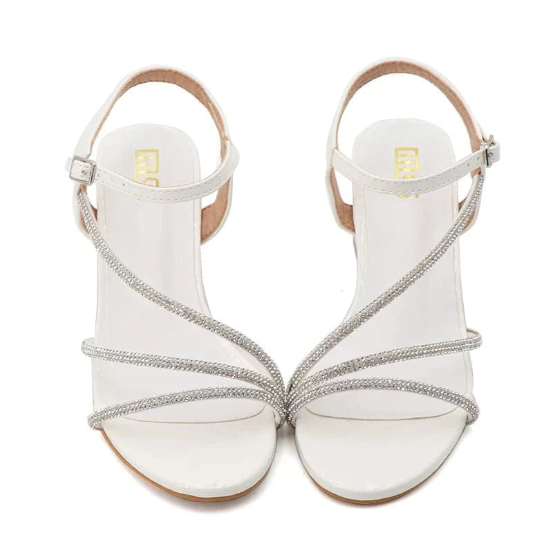 Women Shoes 2023 Fashion Rhinestone Decor Round-toe Shoe Side Hollow Out Ankle Strap Chunky Heel Sandals Ladies Nightclub Sandal