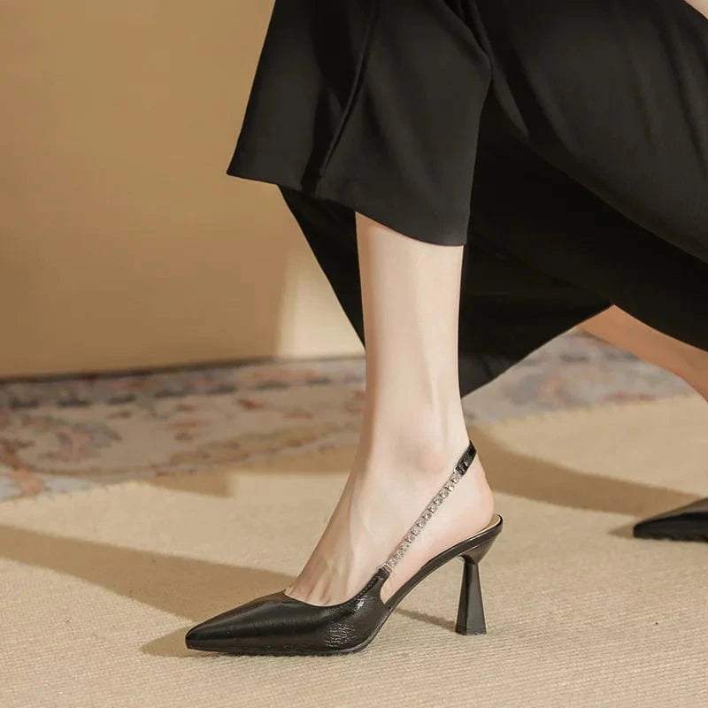 Women Shoes 2023 Hot Selling Microfiber Rhinestone Decor Shoe Wrap-toe Slingback High Heel Sandals Ladies Nightclub Party Sandal