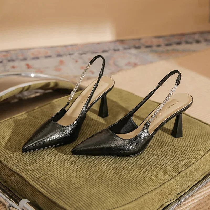 Women Shoes 2023 Hot Selling Microfiber Rhinestone Decor Shoe Wrap-toe Slingback High Heel Sandals Ladies Nightclub Party Sandal