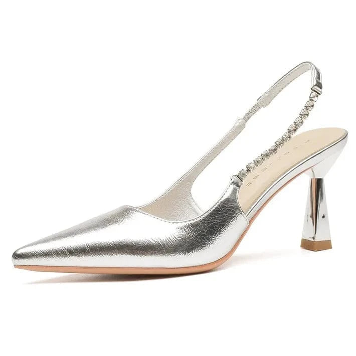 Women Shoes 2023 Hot Selling Microfiber Rhinestone Decor Shoe Wrap-toe Slingback High Heel Sandals Ladies Nightclub Party Sandal