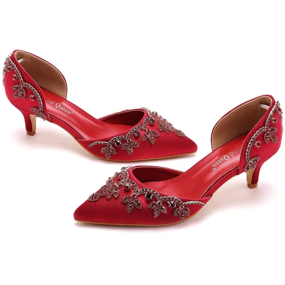 Women Shoes 2023 Summer New Fashion Pointed-toe Wrap-toe Shoe Rhinestone Decor Large Size Thin Heel Sandals Wedding Bridal Shoes