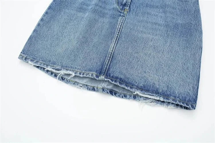 Women Short Sleeve Single Breasted Turn-down Collar Denim Bodycon Mini Dress 2024 Fashion Chic Dresses