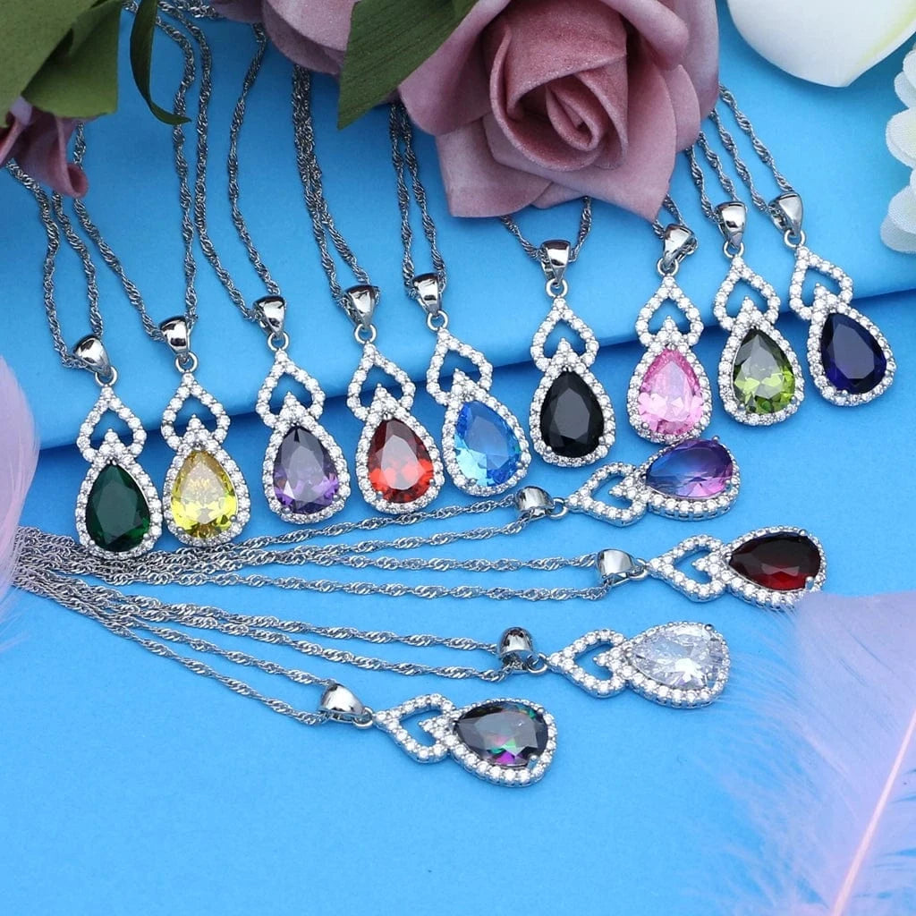 Women Silver 925 Custom Jewelry Sets Red Garnet Earrings Necklace Open Ring Bracelets Set for Mom/Wife/Friend