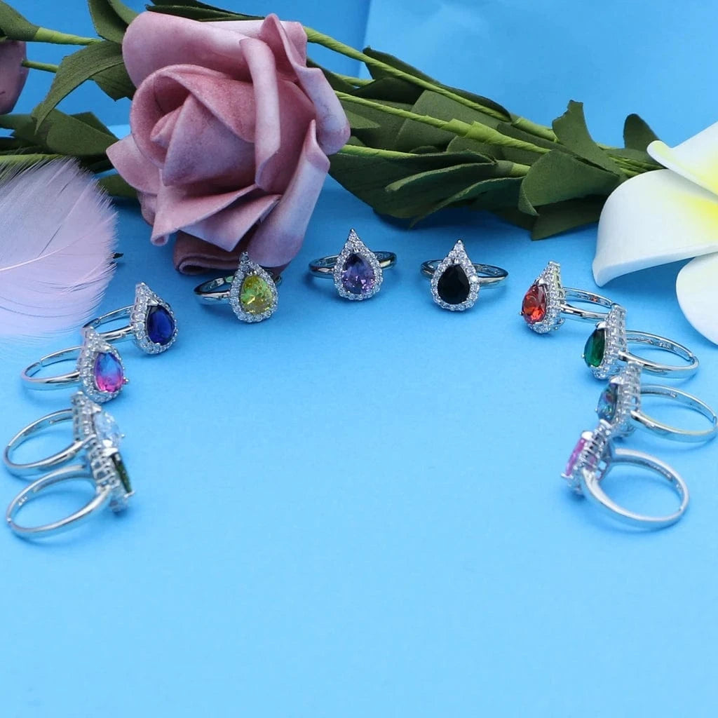 Women Silver 925 Custom Jewelry Sets Red Garnet Earrings Necklace Open Ring Bracelets Set for Mom/Wife/Friend