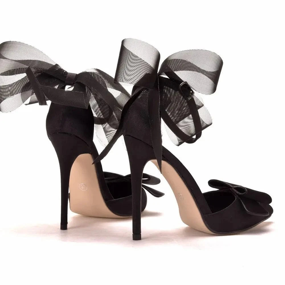 Women Summer Banquet Sexy Sandals Ladies Point Toe Bowknot Silk Satin High Heels Stilettos