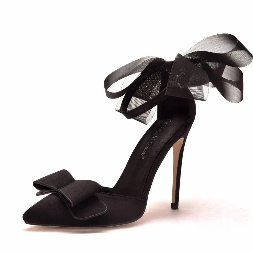 Women Summer Banquet Sexy Sandals Ladies Point Toe Bowknot Silk Satin High Heels Stilettos