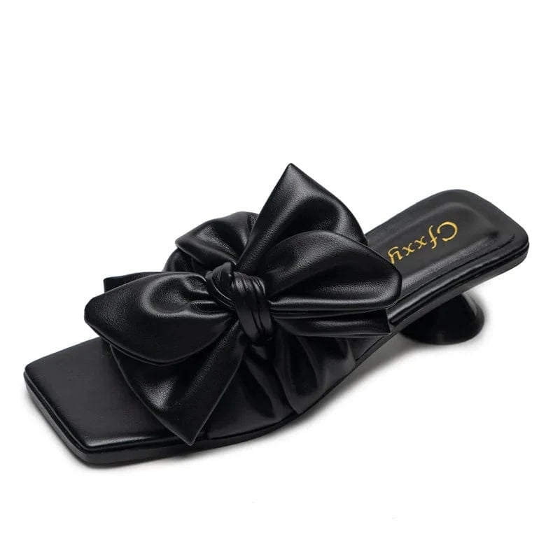Women Summer Bowknot Sandal Slippers Fashion Ladies Soild Color T-strap Casual Outside High Heel Pumps