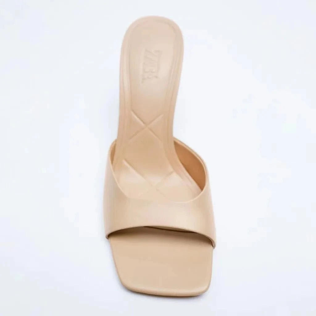 Women Summer Hot Sale Solid Color Slippers Ladies Square Toe High Heeled Sandals