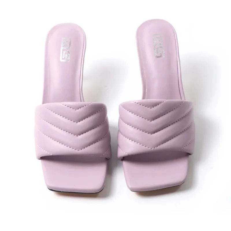 Women Summer Outside Mule Sandal Fashion Square Toe T-strap Solid Color Female High Heels Stilettos