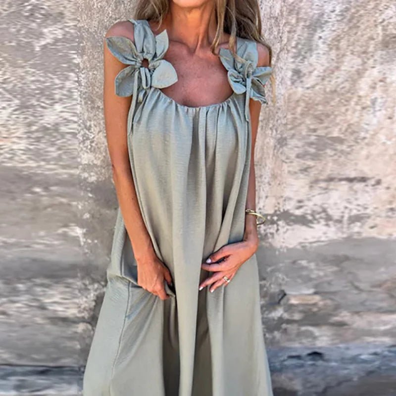 Women Summer Sleeveless Patchwork Party Dress, Solid O Neck Simple Fashion Maxi Dress, 2025 Loose Elegant Ladies Dress Vestidos - SN Wigs & More