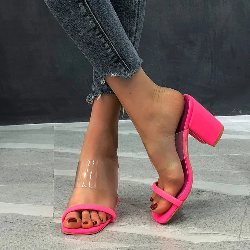 Women Transparent Heel Glass High Heel Shoes Large Size Block High Heel Sandals