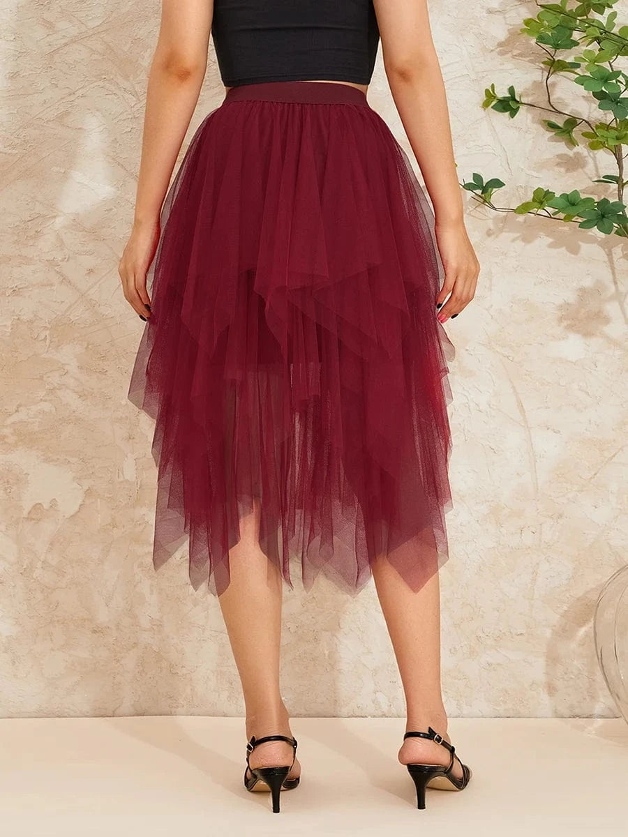 Women Tutu Tulle Skirt Elegant High Waist Mesh Tiered Layered Half Skirt Female Prom Party Midi Skirt for Summer Fairycore Y2K