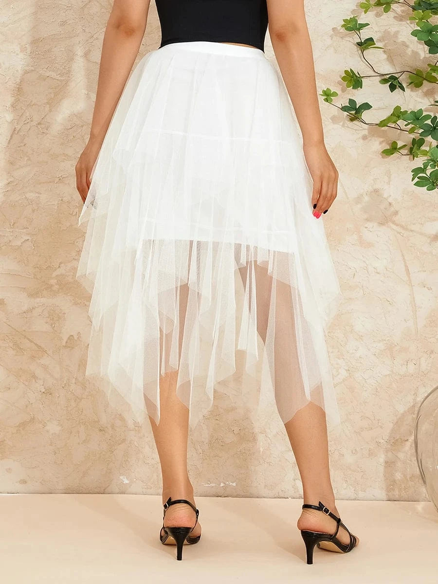 Women Tutu Tulle Skirt Elegant High Waist Mesh Tiered Layered Half Skirt Female Prom Party Midi Skirt for Summer Fairycore Y2K