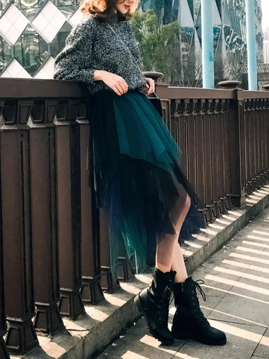 Women Tutu Tulle Skirt Elegant High Waist Mesh Tiered Layered Half Skirt Female Prom Party Midi Skirt for Summer Fairycore Y2K