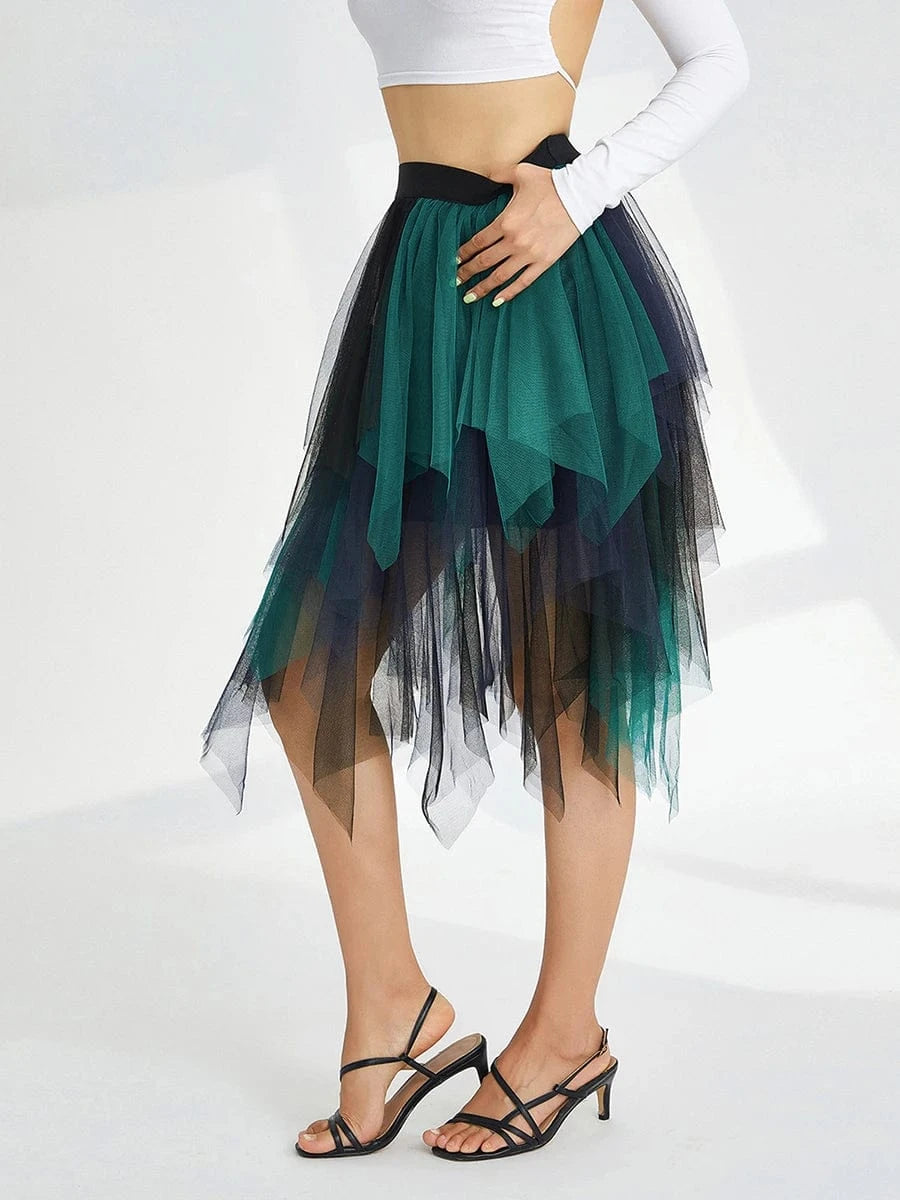 Women Tutu Tulle Skirt Elegant High Waist Mesh Tiered Layered Half Skirt Female Prom Party Midi Skirt for Summer Fairycore Y2K
