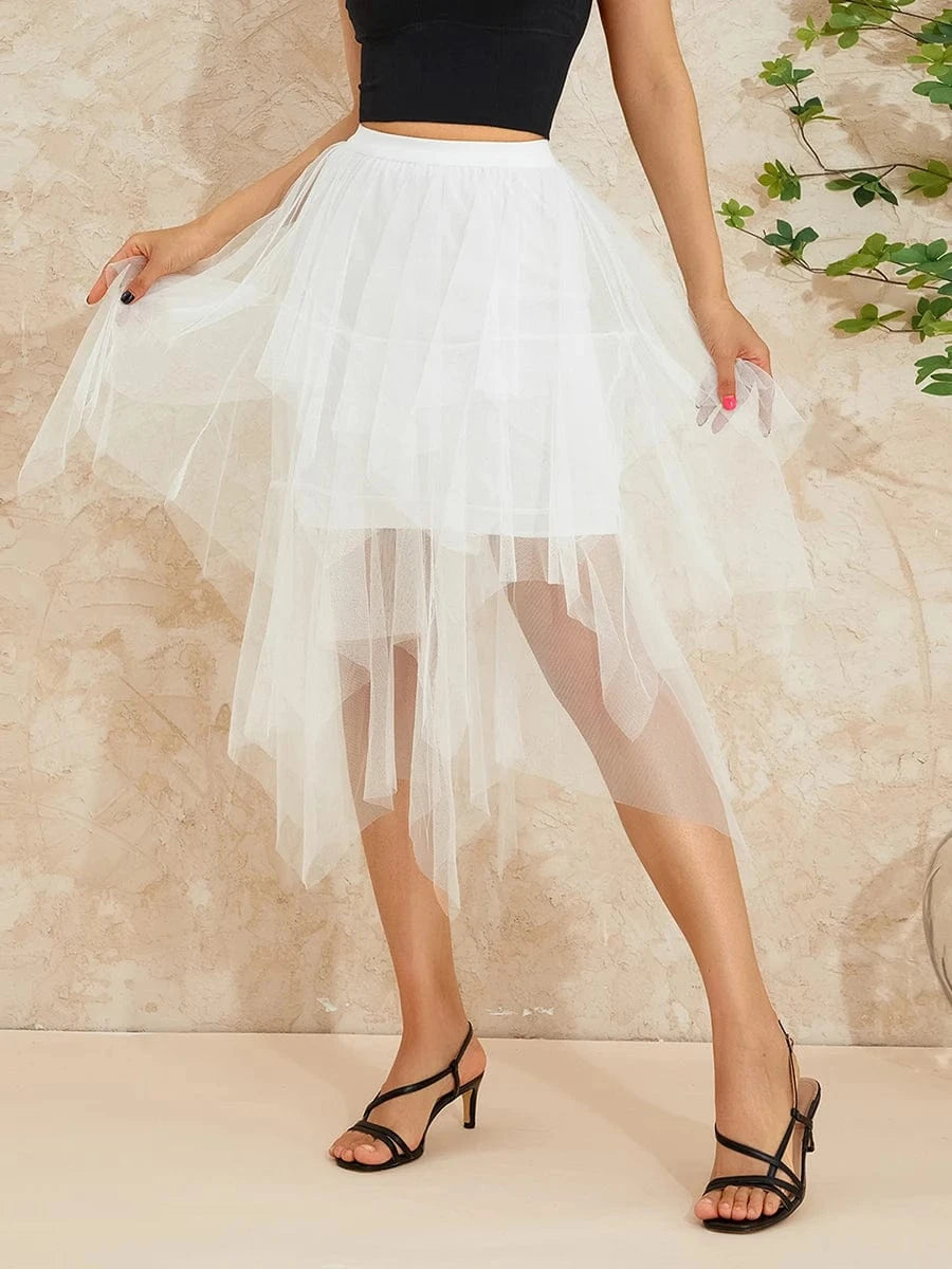 Women Tutu Tulle Skirt Elegant High Waist Mesh Tiered Layered Half Skirt Female Prom Party Midi Skirt for Summer Fairycore Y2K