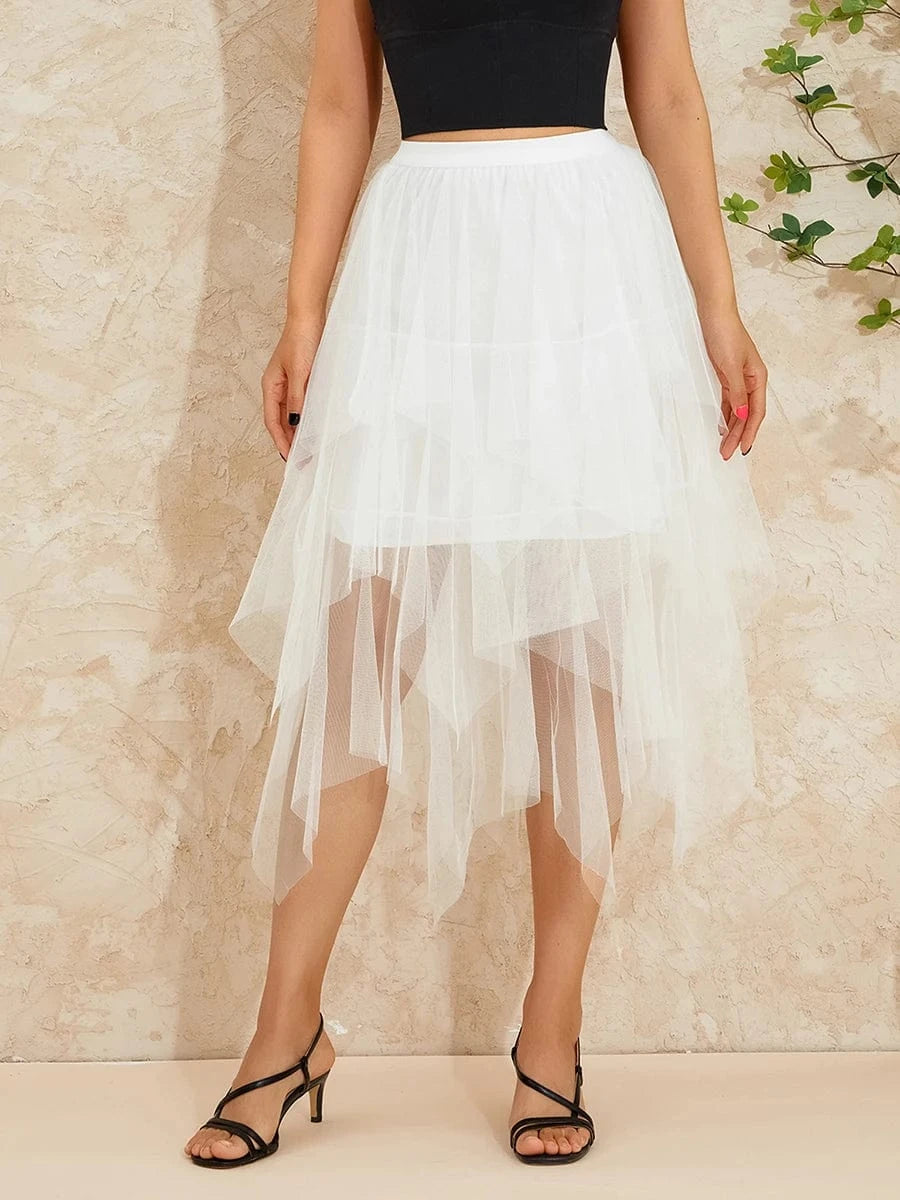 Women Tutu Tulle Skirt Elegant High Waist Mesh Tiered Layered Half Skirt Female Prom Party Midi Skirt for Summer Fairycore Y2K