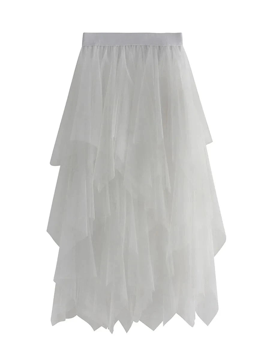 Women Tutu Tulle Skirt Elegant High Waist Mesh Tiered Layered Half Skirt Female Prom Party Midi Skirt for Summer Fairycore Y2K